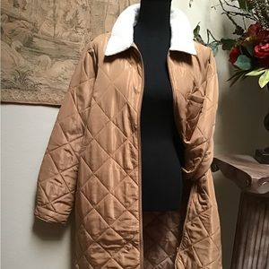 Active Wear Light Tan Quilted Coat, NWT, soft sheep style collar, medium
